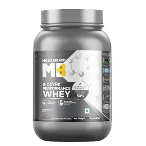 MuscleBlaze Biozyme Performance Whey Protein Powder, Rich Chocolate (1kg / 2.2lbs) | 25g Protein Per Scoop