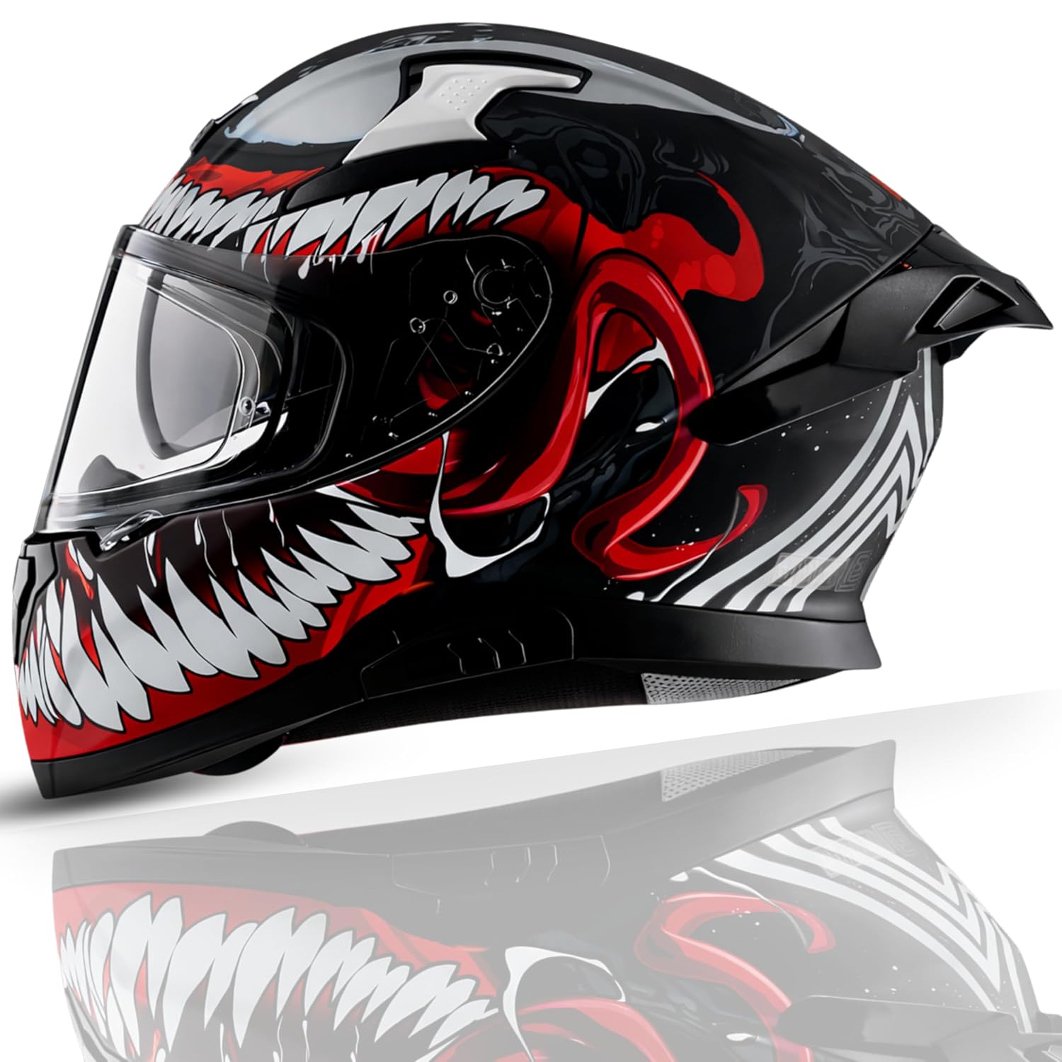 Axor Apex Marvel Venom Full Face Motorbike Helmet, Protective Racing Design – Dull Black Red - XL